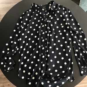 Ann Taylor Navy Polka-dot Blouse